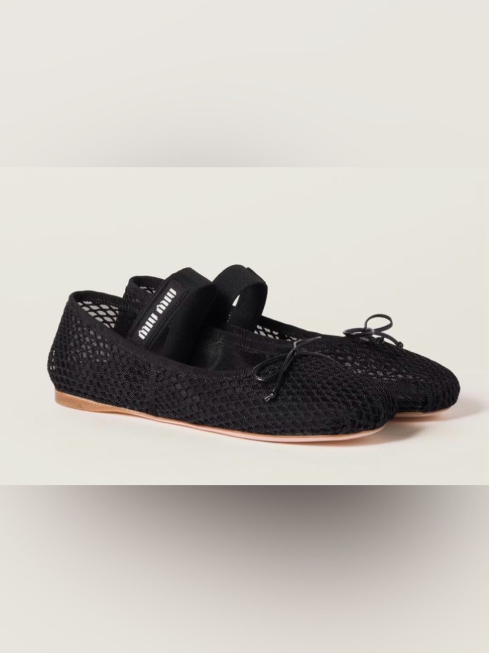 Miu Miu Black Mesh Ballet Flats with Elastic Strap